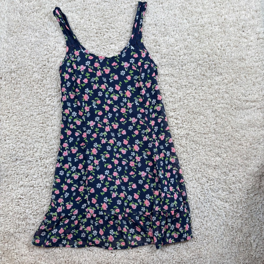 Abercrombie Kids Floral Sundress Girls Size S Navy Blue Excellent Lace‎ Ruffle